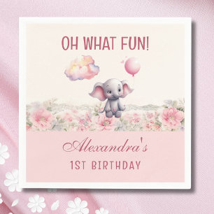 Servilleta De Papel Niña Rosa Cute Elefante Primer Fiesta de cumpleaño