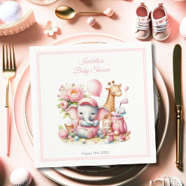 Servilleta De Papel Niña Rosa Elefante y Giraffe Golf Baby Shower