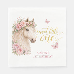 Servilleta De Papel Niñas Cumpleaños 1 Floral Rosa Caballo