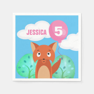 Servilleta De Papel Niñas Fox y Balloon Cumpleaños Personalizado Cualq