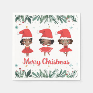 Servilleta De Papel Niñas pequeñas Navidades Santa Hat Ballerinas