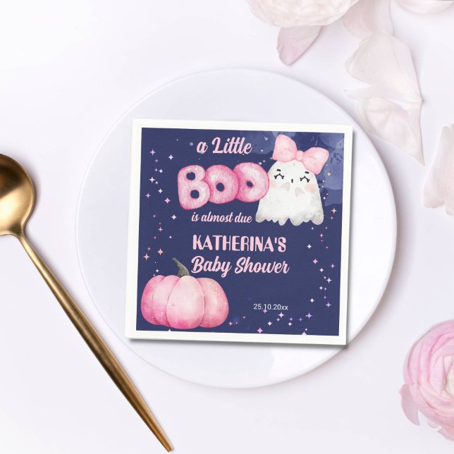 Servilleta De Papel Niñera bebé fantasma en Halloween (Little boo pink Halloween napkins baby shower tableware cute baby girl ghost pink pumpkin )