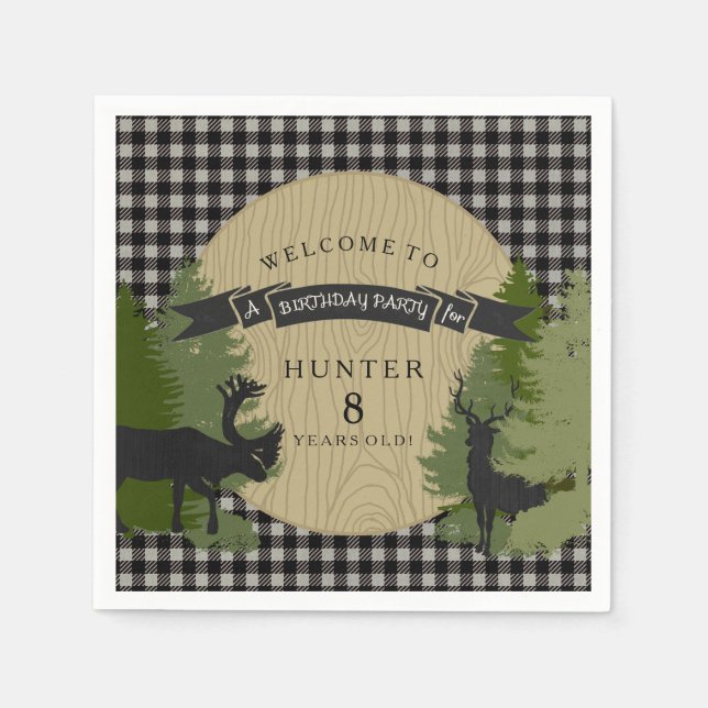 Servilleta De Papel Niñito Cumpleaños Gray Black Deer Antlers Moose (Anverso)
