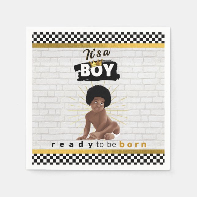 Servilleta De Papel Niño Afro Urbano - Baby Shower de hip hop retro (Anverso)