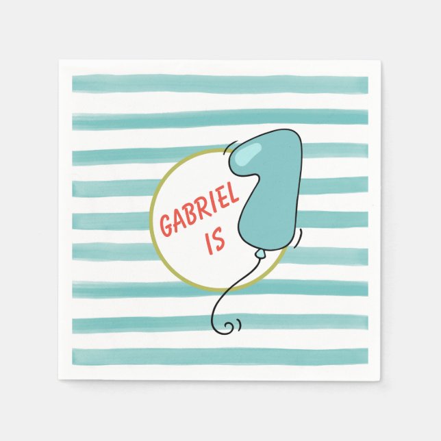 Servilleta De Papel Niño Balón acuarela Primer cumpleaños (Anverso)
