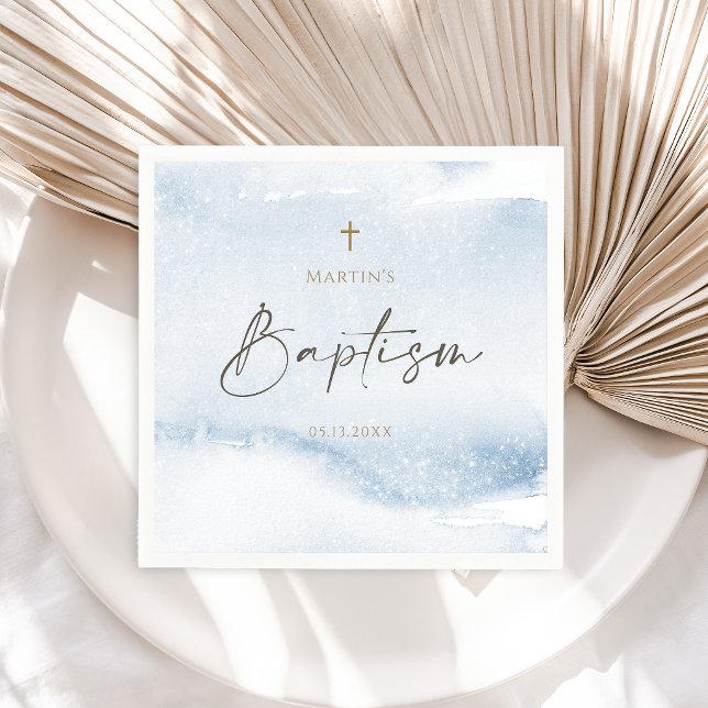 Servilleta De Papel Niño Bautizo Acuarela Azul (Blue Watercolor Boy Baptism Napkins)