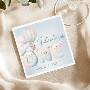 Servilleta De Papel Niño bebé 1er cumpleaños teddybear globo de aire c