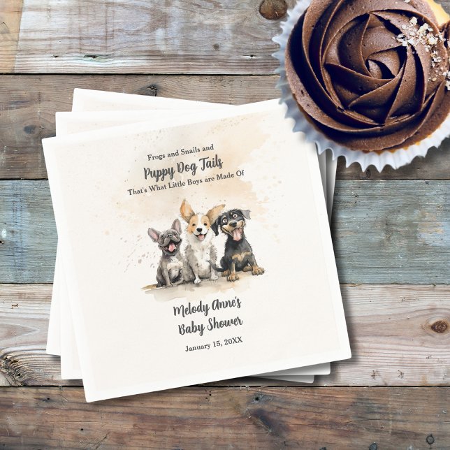 Servilleta De Papel Niño cachorro perro grita Baby Shower (Baby Boy Puppy Dog Tails Baby Shower Cocktail Napkin with Watercolor Puppies, Shower Details.
)