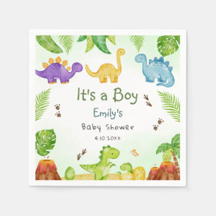 Servilleta De Papel Niño caprichoso boho acuarela dinosaurio vegetació