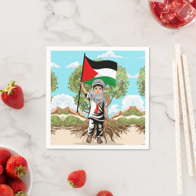 Servilleta De Papel Niño con bandera palestina de Keffiyeh (In situ)