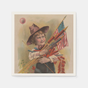 Servilleta De Papel Niño con Fuegos Artificiales, Bandera Americana, I
