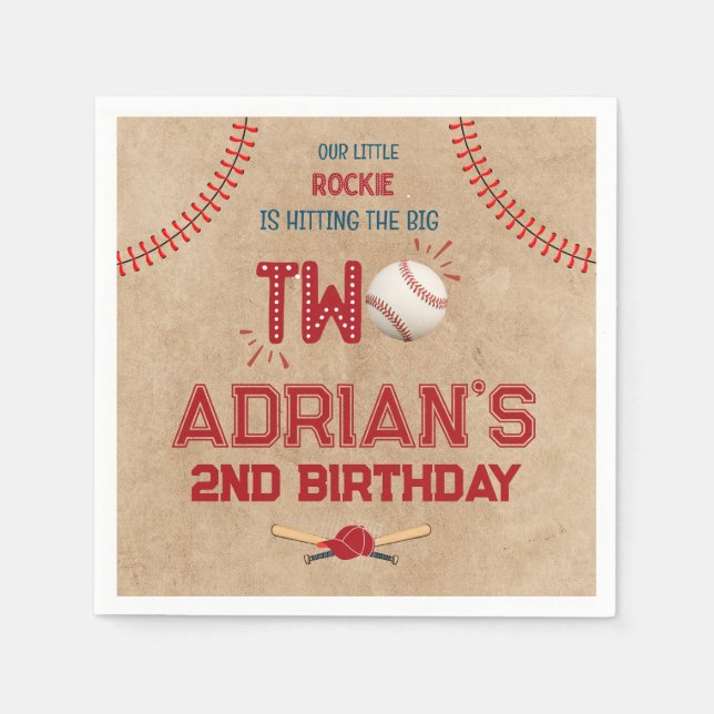 Servilleta De Papel Niño de 2º cumpleaños del béisbol (Anverso)