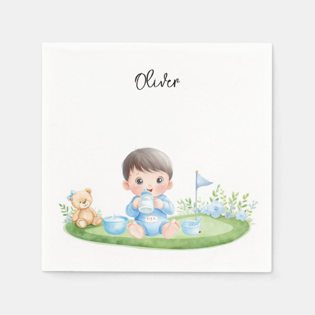 Servilleta De Papel Niño de golf en green de putting  (Anverso)