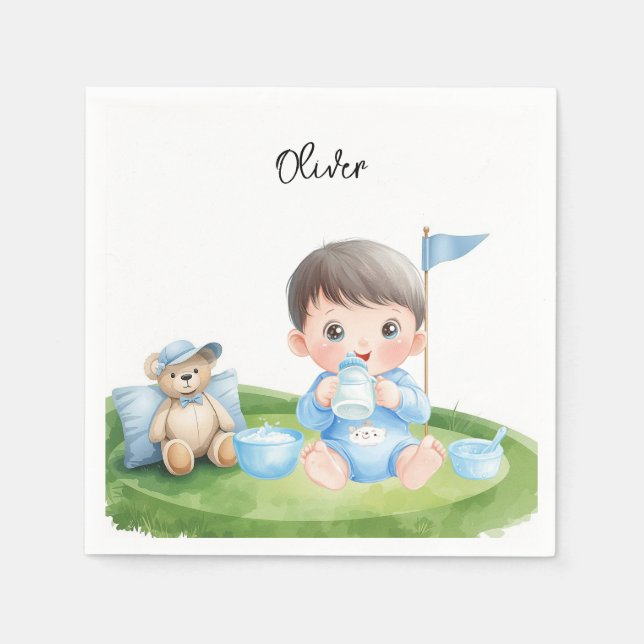 Servilleta De Papel Niño de golf en green de putting  (Anverso)