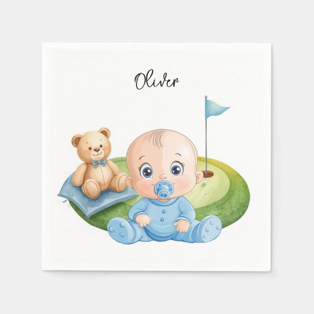 Servilleta De Papel Niño de golf en green de putting  (Anverso)