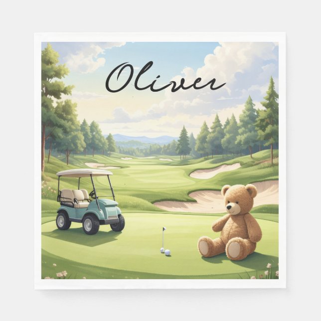 Servilleta De Papel Niño de golf en green de putting  (Anverso)