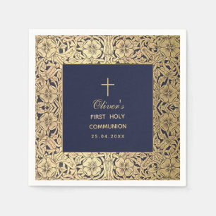 Servilleta De Papel Niño de Primera Comunión Azul Marino Vintage Rosas