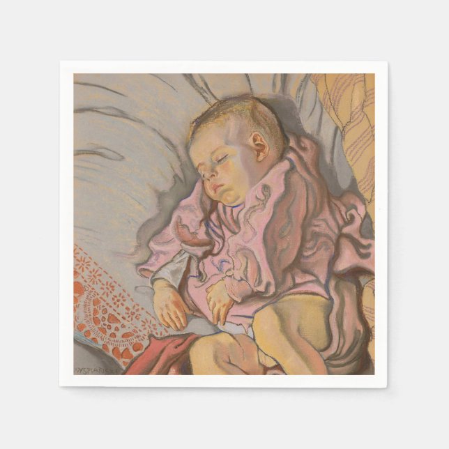 Servilleta De Papel Niño durmiendo en una almohada (Anverso)