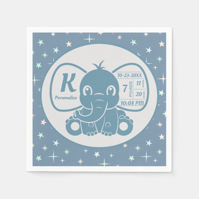 Servilleta De Papel Niño elefante Anuncio de nacimiento niño azul (Anverso)