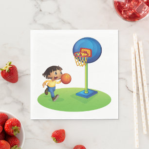 Servilleta De Papel Niño jugando baloncesto con aro Deportes divertido