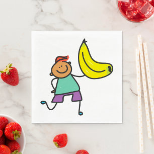 Servilleta De Papel Niño Juguetón Sosteniendo un Gran Plátano Amarillo