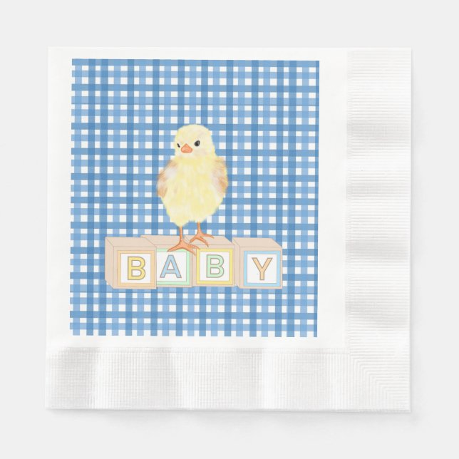 Servilleta De Papel Niño Pequeño Chico Azul Gingham (Anverso)