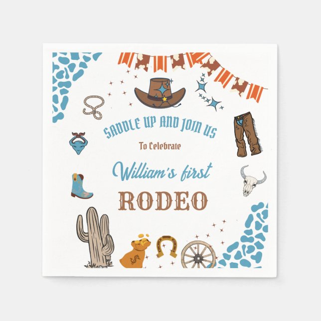 Servilleta De Papel niño resucitado primer rodeo primer Fiesta cumplea (Anverso)