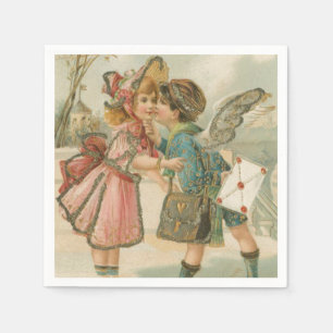 Servilleta De Papel Niño y Chica cupido en San Valentín rosa