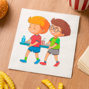 Servilleta De Papel Niños adorables que llevan bandejas de comida