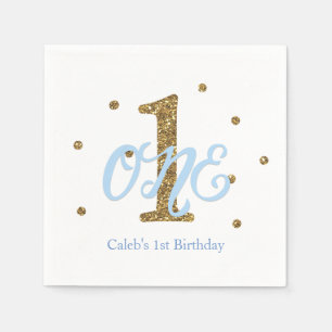 Servilleta De Papel Niños azules y dorados UN Fiesta de primer cumplea