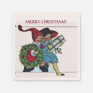 SERVILLETA DE PAPEL NIÑOS CON REGALOS DE NAVIDAD