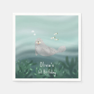 Servilleta De Papel Niños Cute Blue Ocean Seal Primer Cumpleaños