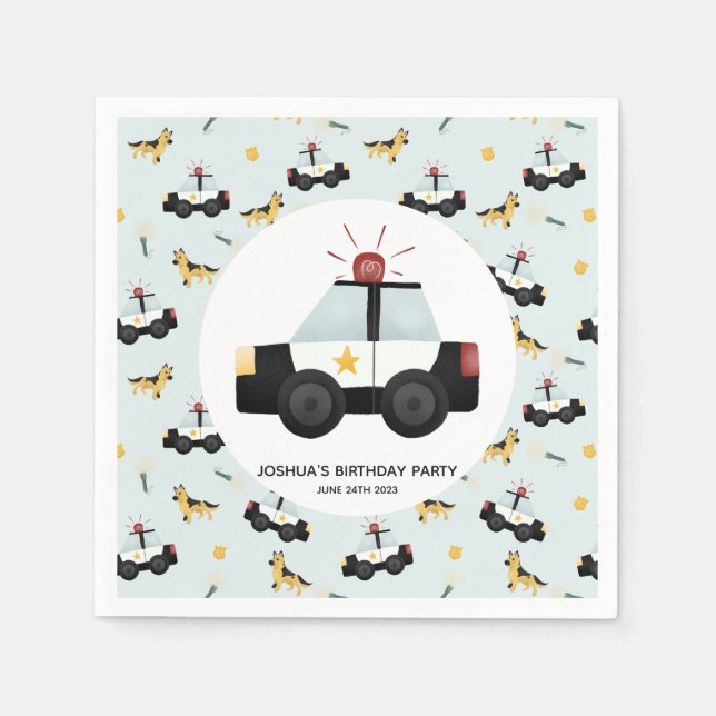 Servilleta De Papel Niños Cute Blue Police Car Toddler Feliz Cumpleaño (Anverso)