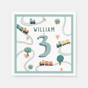 Servilleta De Papel Niños Cute Blue Train Tracks Niños Cumpleaños