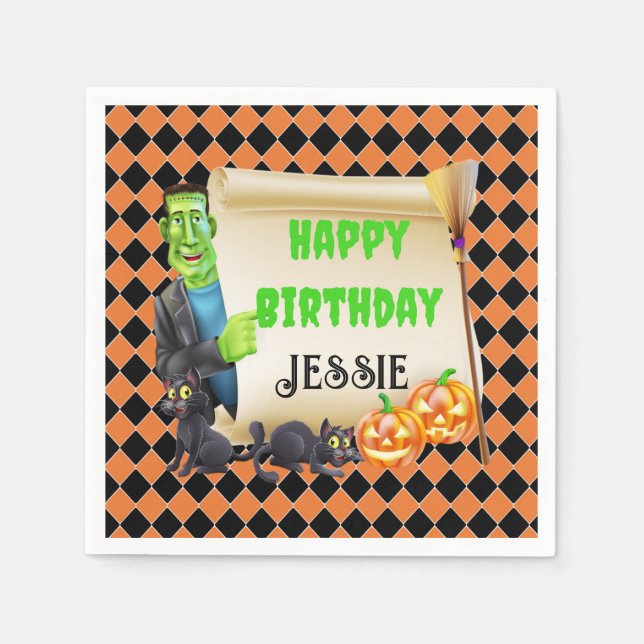 Servilleta De Papel Niños de Halloween nombran Personalizado de cumple (Anverso)
