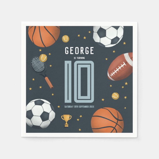 Servilleta De Papel Niños Deportes Blue Modern Nacimiento (Anverso)