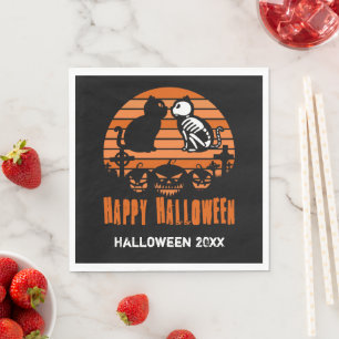 Servilleta De Papel Niños Felices Halloween Skeleton Cat Retro Sunset