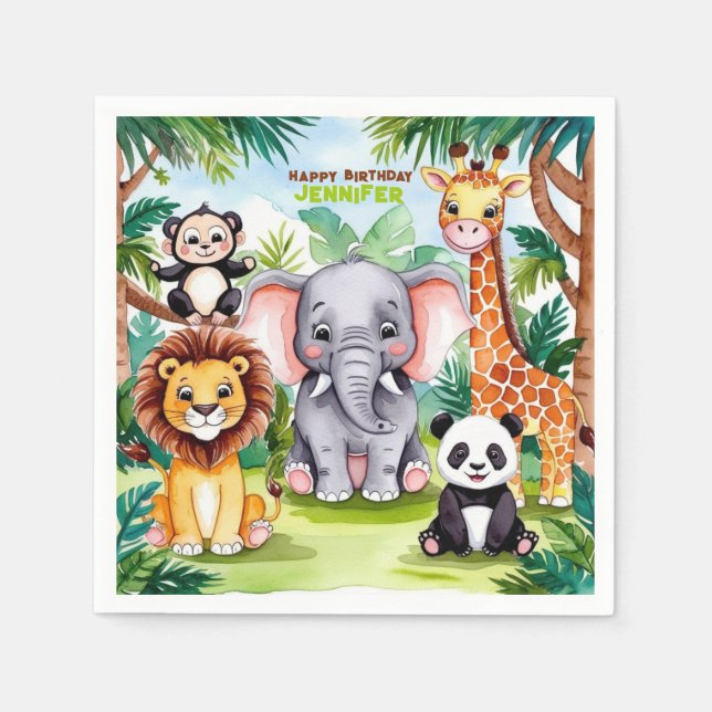 Servilleta De Papel Niños Fiesta de Cumpleaños Cute Animales Selva Saf (Anverso)