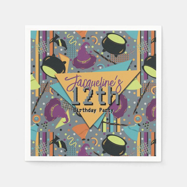 Servilleta De Papel Niños Gris Retro Brujería Halloween Cumpleaños (Anverso)