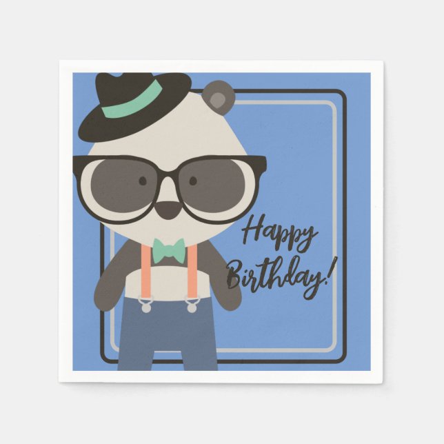 Servilleta De Papel Niños Hipster Mister Panda Bear Cumpleaños (Anverso)