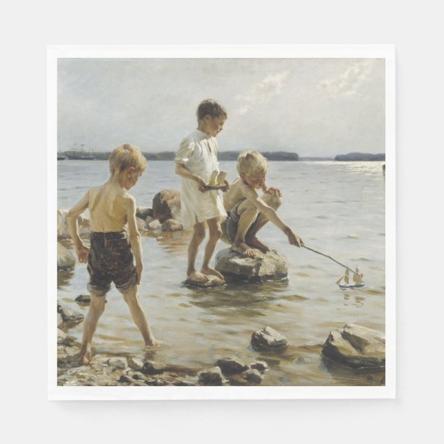 Servilleta De Papel Niños jugando en la costa (por Albert Edelfelt) (Anverso)