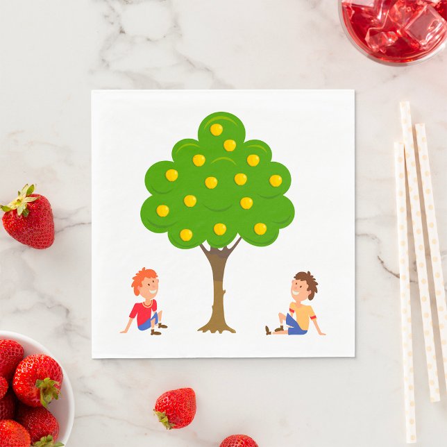 Servilleta De Papel Niños juguetones sentados bajo un árbol de Apple (Subido por el creador)