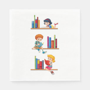 Servilleta De Papel Niños leyendo libros en estante