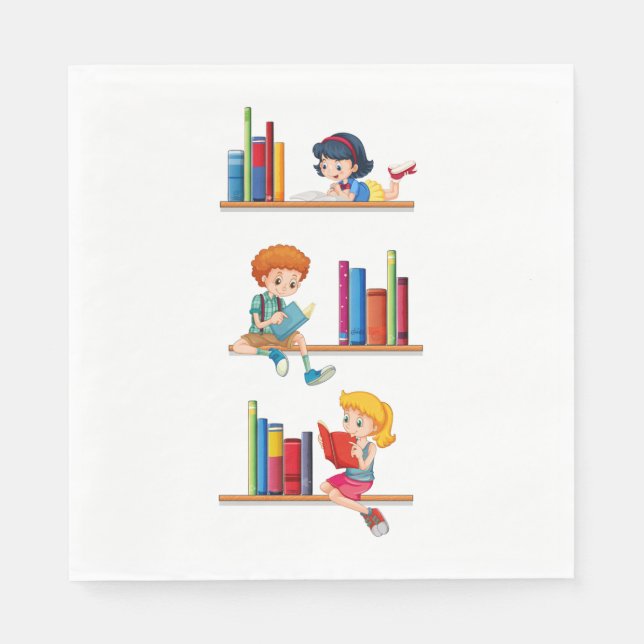 Servilleta De Papel Niños leyendo libros en estante (Anverso)