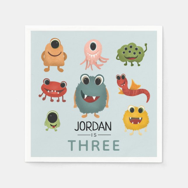 Servilleta De Papel Niños Monstruos Cute Niños Fiesta de cumpleaños (Anverso)