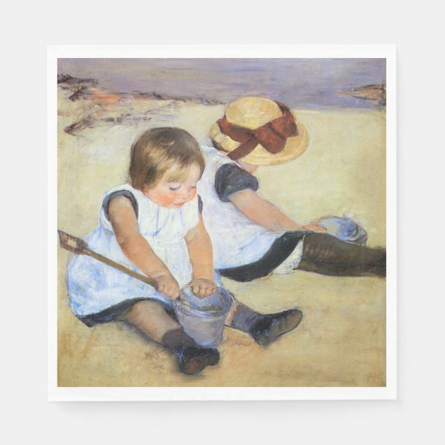 Servilleta De Papel Niños pequeños jugando en la playa (Mary Cassatt) (Anverso)