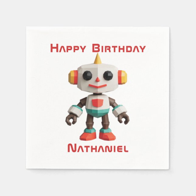 Servilleta De Papel Niños Robot Personalizables (Anverso)