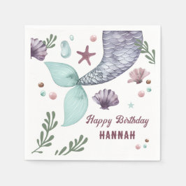 Servilleta De Papel Niños Sirena Cumpleaños Mar Púrpura