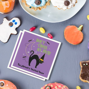 Servilleta De Papel No cruces mi camino Halloween Cat Witch Gorra Purp