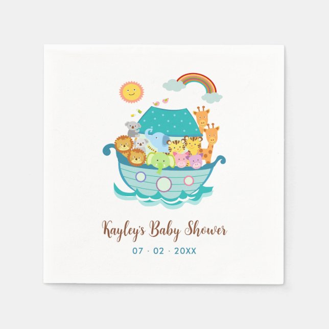 Servilleta De Papel Noahs Ark Baby Shower Baptism 1er cumpleaños Napki (Anverso)